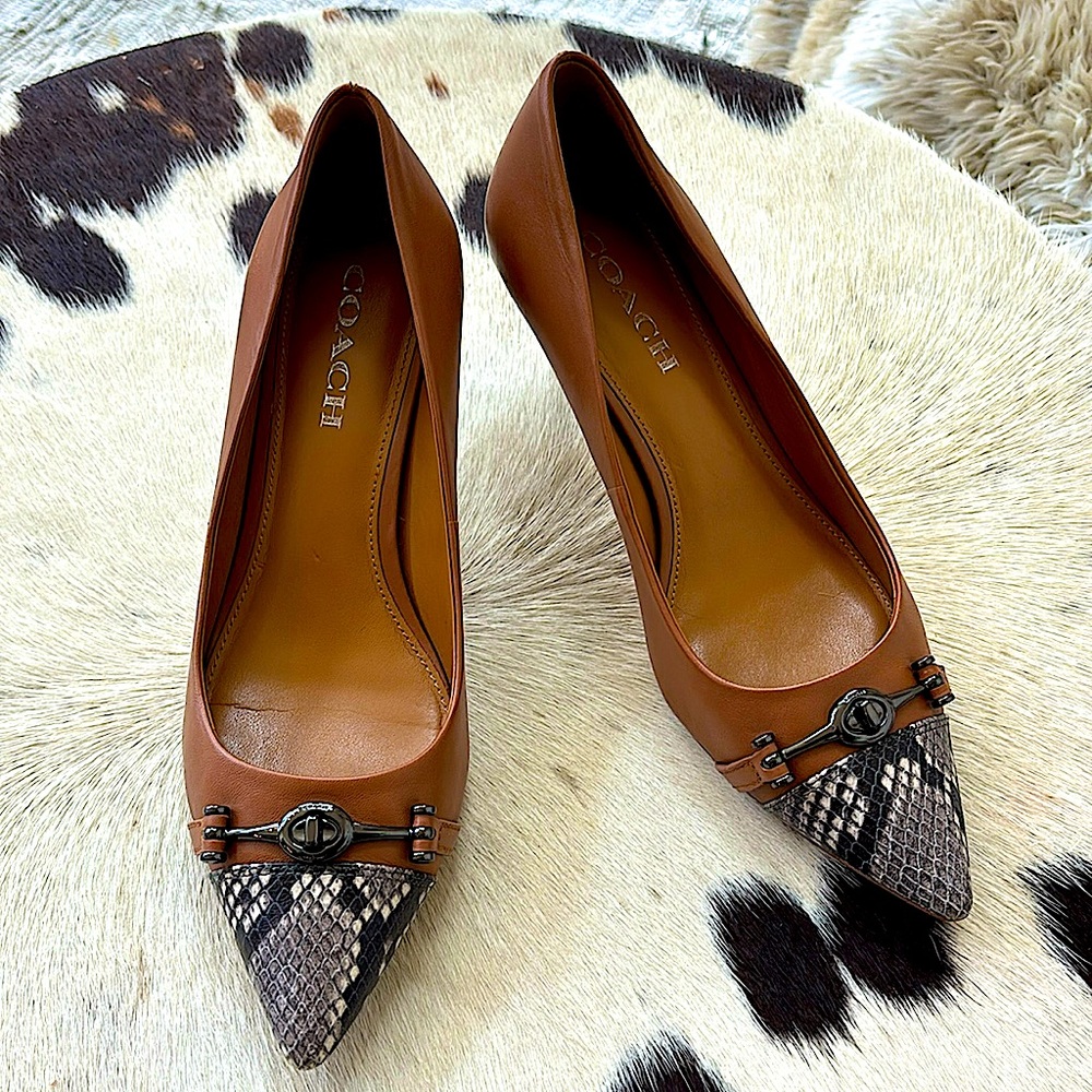 Coach Tan Leather and Python Lauri pumps. Almost perfect condition. Size 9 B.